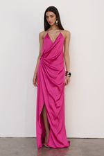 Vestido Longo Cetim Pink