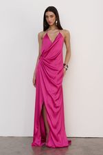 Vestido Longo Cetim Pink