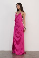 Vestido Longo Cetim Pink