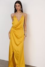 Vestido Longo Cetim Amarelo 