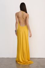 Vestido Longo Cetim Amarelo 