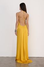 Vestido Longo Cetim Amarelo 