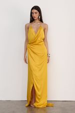 Vestido Longo Cetim Amarelo 