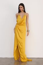 Vestido Longo Cetim Amarelo 