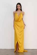 Vestido Longo Cetim Amarelo 