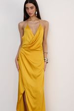 Vestido Longo Cetim Amarelo 
