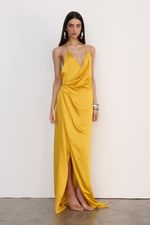 Vestido Longo Cetim Amarelo 