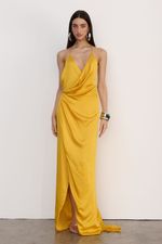Vestido Longo Cetim Amarelo 