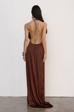 Vestido Longo Cetim Cognac