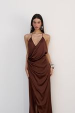 Vestido Longo Cetim Cognac