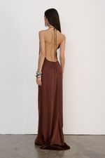 Vestido Longo Cetim Cognac