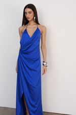 Vestido Longo Cetim Azul Royal