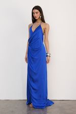Vestido Longo Cetim Azul Royal