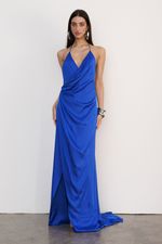 Vestido Longo Cetim Azul Royal