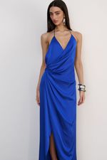 Vestido Longo Cetim Azul Royal