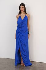 Vestido Longo Cetim Azul Royal