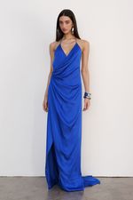 Vestido Longo Cetim Azul Royal