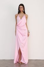 Vestido Longo Cetim Rosa Giz