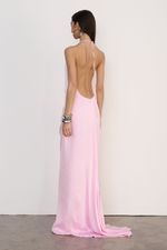 Vestido Longo Cetim Rosa Giz