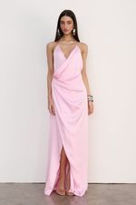 Vestido Longo Cetim Rosa Giz