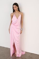 Vestido Longo Cetim Rosa Giz