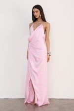 Vestido Longo Cetim Rosa Giz
