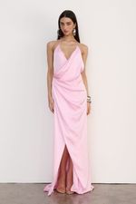 Vestido Longo Cetim Rosa Giz