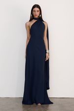 Vestido Faixa Longo Azul Marinho