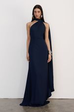 Vestido Faixa Longo Azul Marinho