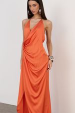 Vestido Longo Cetim Tangerina