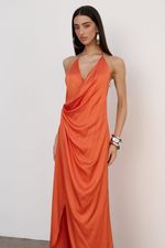 Vestido Longo Cetim Tangerina