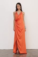 Vestido Longo Cetim Tangerina