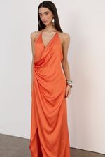 Vestido Longo Cetim Tangerina