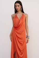 Vestido Longo Cetim Tangerina