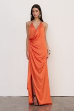 Vestido Longo Cetim Tangerina
