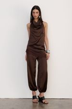 Blusa Cetim Renda Café