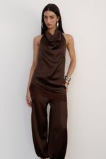 Blusa Cetim Renda Café