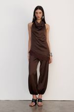 Blusa Cetim Renda Café