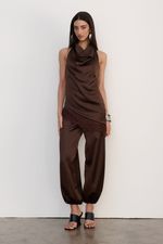 Blusa Cetim Renda Café