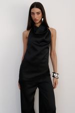 Blusa Cetim Renda Preta