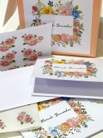 Kit Cartões Moldura Floral + Envelopes Forrados + Adesivos + Caixa