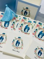 Kit Cartões Nossa Senhora das Graças Azul + Envelopes Forrados + Adesivos + Caixa