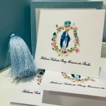 Kit Cartões Nossa Senhora das Graças Guirlanda Floral Azul + Envelopes + Caixa