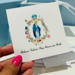 Kit Cartões Nossa Senhora das Graças Guirlanda Floral Azul + Envelopes + Caixa