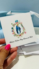 Kit Cartões Nossa Senhora das Graças Guirlanda Floral Azul + Envelopes + Caixa