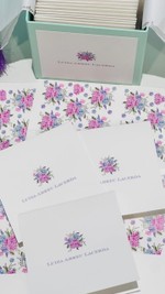 Kit Cartões Hortênsias Luísa + Envelopes com Forro + Caixa Personalizada