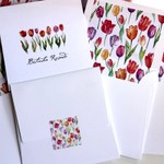 Kit Cartões Tulipas + Envelopes com Forro + Adesivos + Caixa