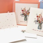 Kit Cartões Bouquet Marina + Envelopes com Forro + Adesivos + Caixa Personalizada