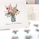 Kit Cartões Bouquet Marina + Envelopes com Forro + Adesivos + Caixa Personalizada