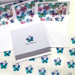 Kit Cartões Borboletas aquarela + Envelopes com Forro + Adesivos + Caixa Personalizada